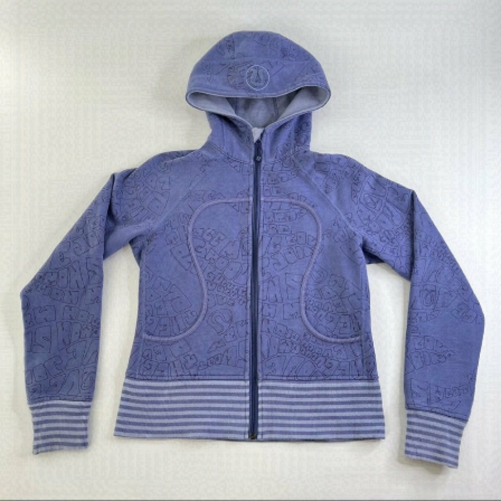 RARE Lululemon Purple Blue Peace Move Graffiti Zipup Limited Ed. Scuba Hoodie